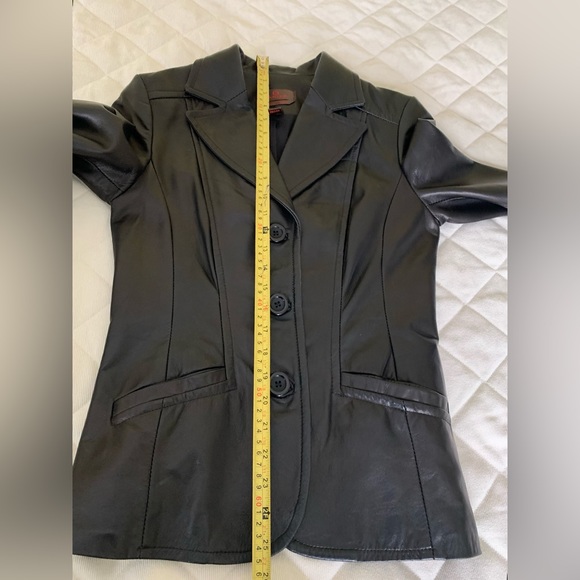 Danier Black Genuine Leather Blazer Button Jacket Goth Matrix Double Collar XXS - Picture 12 of 16